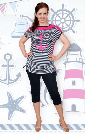 Костюм с бриджами "Морячка", принт, малина (380-2) - фото 1