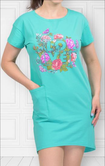 Платье с карманом, принт, изумруд (467-2) - фото 5