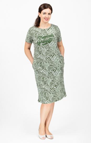 Платье с карманами, принт "Tropical Paradise", зеленый (620-2) - фото 1