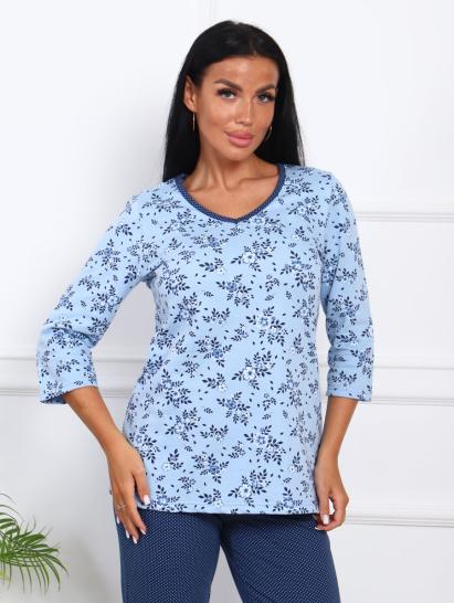 Пижама с брюками футер с начёсом (01013, голубой) - фото 6