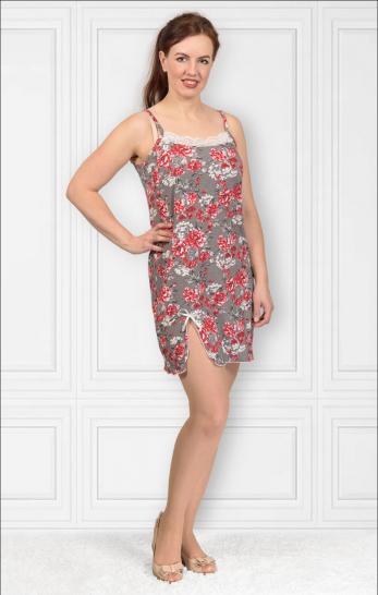 Сорочка вискозная на бретелях, красные цветы (438-1) - фото 1