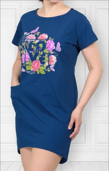 Платье с карманом, принт, индиго (467-3) - фото 2