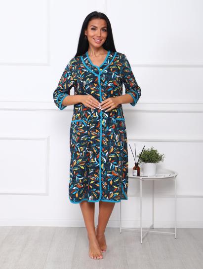 Халат женский на пуговицах с карманами (00958, синий) - фото 13