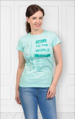Футболка женская , принт "Smile To The World", ментол (360-1) - фото 2
