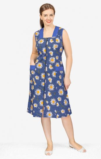 Халат на молнии с карманами, индиго (562-4) - фото 1