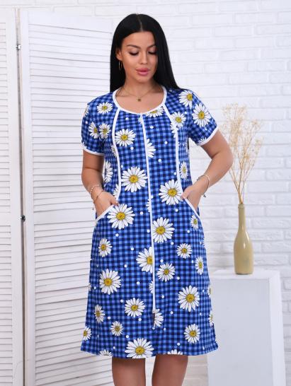 Халат женский на молнии с карманами, ромашка, индиго (893-2) - фото 4