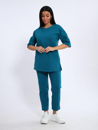 Костюм с брюками, футер с лайкрой (01048 вид 2, бирюзовый) - фото 6