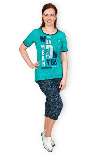 Костюм с бриджами, изумруд, принт (342-3) - фото 1