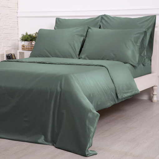 Комплект постельного белья Дымчатый изумруд Турецкий сатин - фото 1