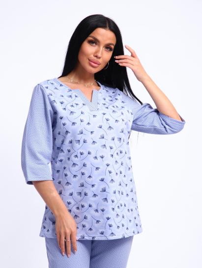 Пижама с брюками футер с начёсом (01059, голубой) - фото 7