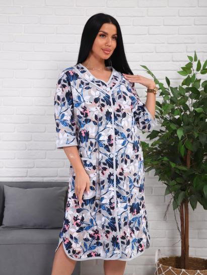 Халат женский на пуговицах с карманами (01076, синий) - фото 6