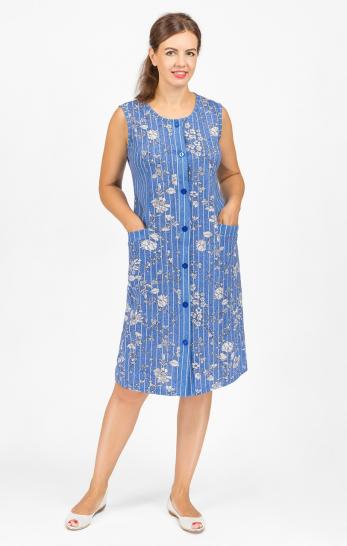 Халат женский на пуговицах с карманами, голубой (581-2) - фото 1