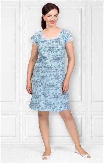 Сорочка с кружевом стрейч, голубой (236-12) - фото 1