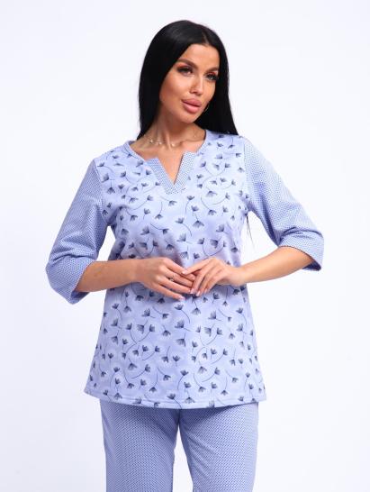 Пижама с брюками футер с начёсом (01059, голубой) - фото 6