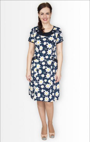 Платье трикотажное с карманами "Пуговка", синий (327-3) - фото 1