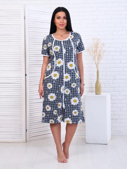 Халат женский на молнии с карманами, ромашка, серый (893-1) - фото 13