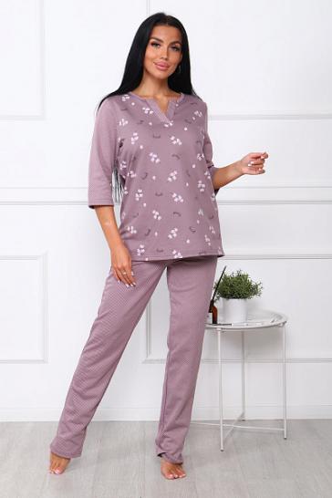 Пижама с брюками футер с начёсом (01015 вид 2, кофе) - фото 1