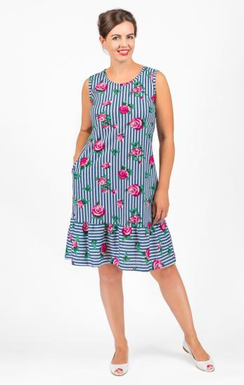 Платье трикотажное с карманами, розовые розы (573-3) - фото 1