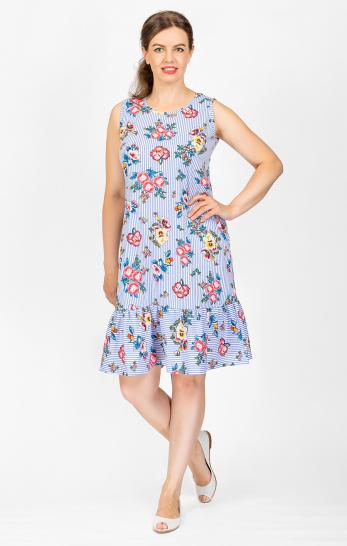 Платье трикотажное с карманами, голубой, полоска (573-1) - фото 1