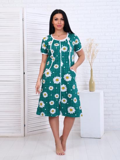 Халат женский на молнии с карманами, ромашка, изумруд (893-3) - фото 13