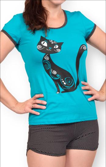 Пижама с шортами, принт, бирюза (279-1) - фото 3