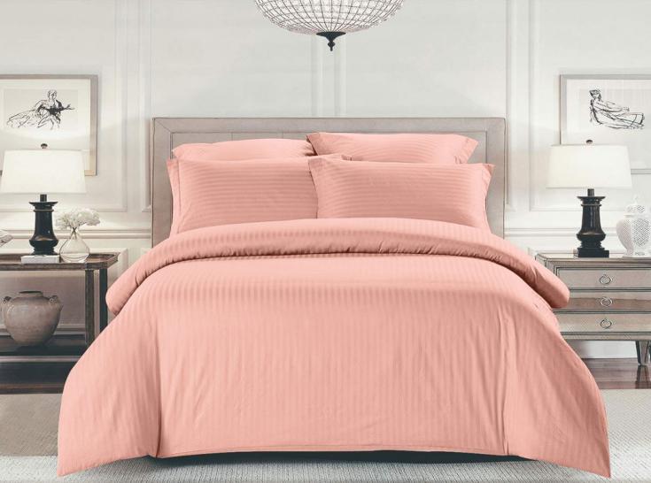 Простыня на резинке Шпинель тропический персик страйп-сатин - фото 1