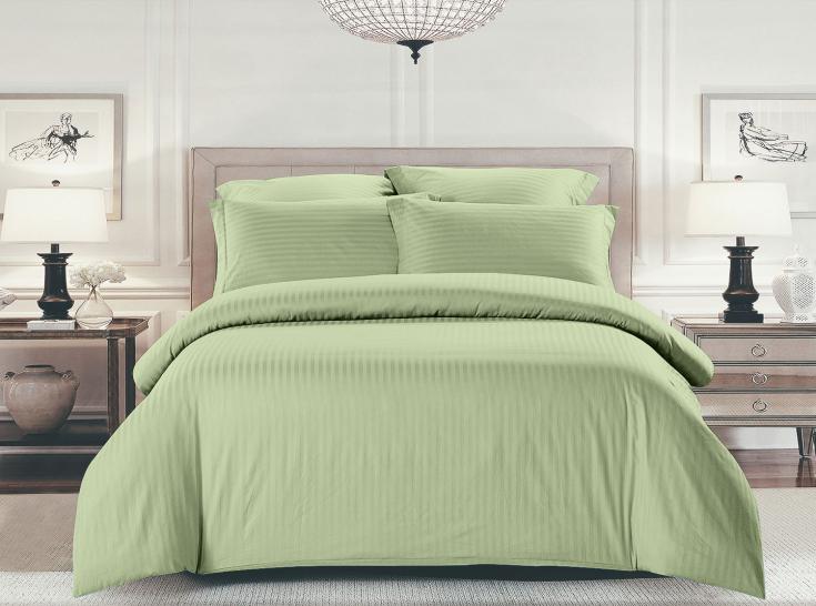 Наволочка Шпинель олива страйп-сатин - фото 1