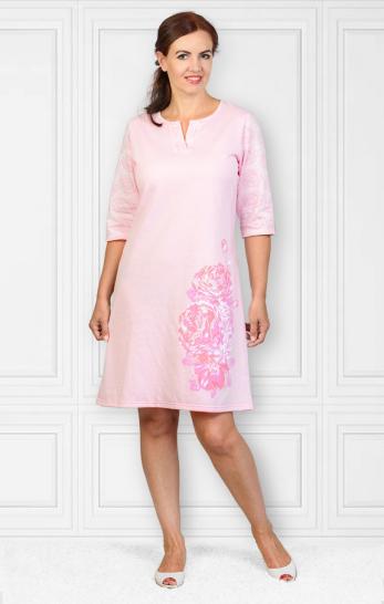 Сорочка теплая, футер с начесом, принт, розовый (486-1) - фото 1