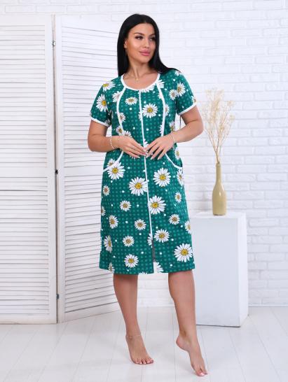 Халат женский на молнии с карманами, ромашка, изумруд (893-3) - фото 11
