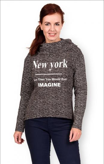 Толстовка с капюшоном, футер с лайкрой, принт "New York", темно-коричневый (281-6) - фото 1