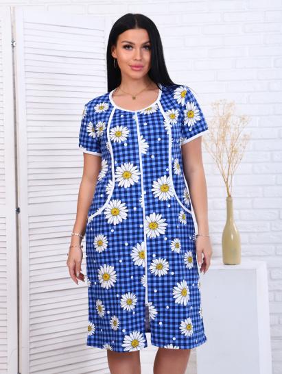 Халат женский на молнии с карманами, ромашка, индиго (893-2) - фото 3