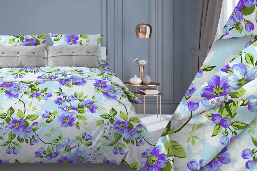 Ткань Яблоневый цвет голубой Бязь 150 см  - фото 2