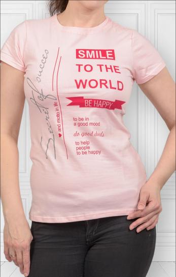 Футболка женская , принт "Smile To The World", розовый (360-2) - фото 3