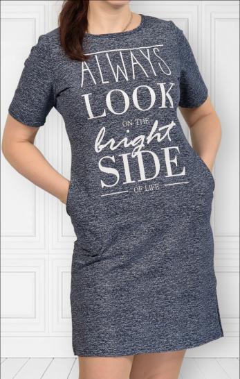 Платье футер с лайкрой, принт, берёзка - синий (322-10) - фото 2