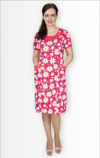 Платье трикотажное с карманами "Пуговка", малиновый (327-1) - фото 1