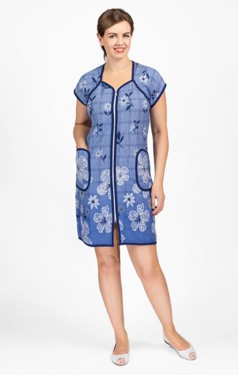 Халат женский с карманами на молнии, индиго (601-2) - фото 1