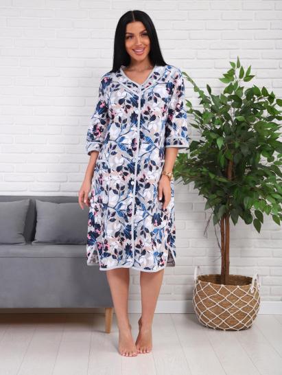 Халат женский на пуговицах с карманами (01076, синий) - фото 16