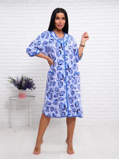 Халат велюровый на пуговицах (01022, голубой) - фото 1