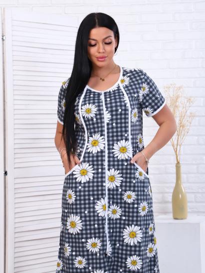 Халат женский на молнии с карманами, ромашка, серый (893-1) - фото 4