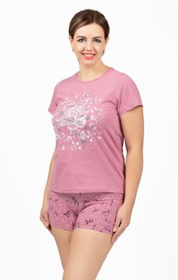 Пижама с шортами, принт, сухая роза (633-3) - фото 2