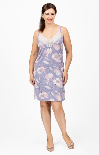 Сорочка вискоза набивка на бретелях, лиловый (676-1) - фото 1