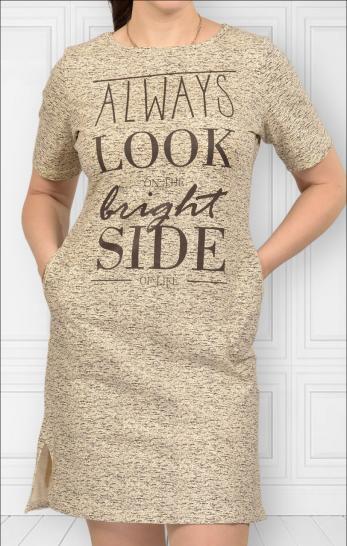 Платье футер с лайкрой, принт, берёзка - экрю (322-9) - фото 2