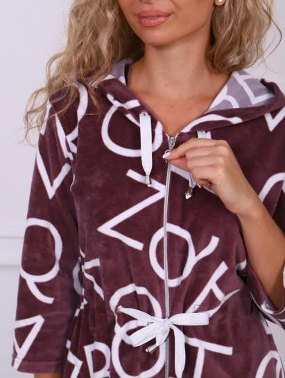 Халат велюровый на молнии с капюшоном, бордо (868-1) - фото 2