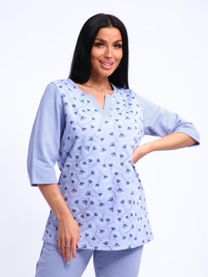 Пижама с брюками футер с начёсом (01059, голубой) - фото 5