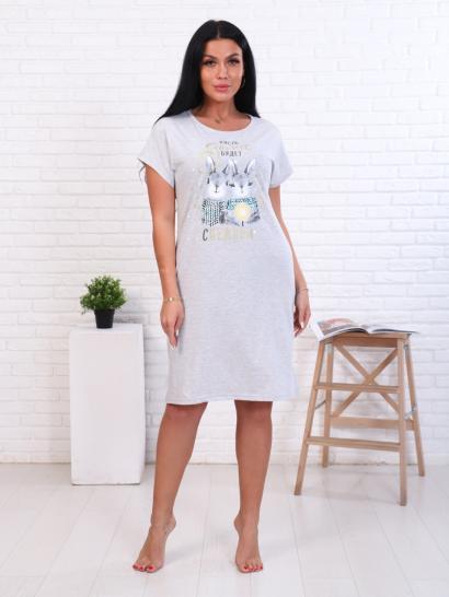 Сорочка, принт "Новогодние зайки", серый (880-1) - фото 1