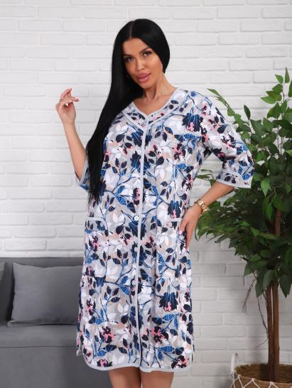 Халат женский на пуговицах с карманами (01076, синий) - фото 4