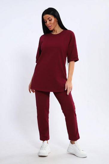 Костюм с брюками, футер с лайкрой (01048 вид 2, бордовый) - фото 1