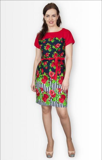 Платье трикотажное с поясом (210-1) - фото 1