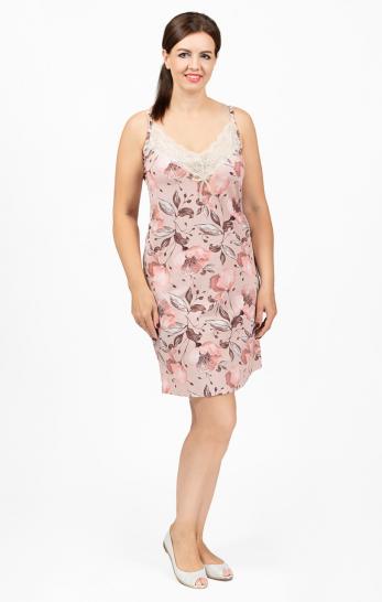 Сорочка вискоза набивка на бретелях, розовый (676-2) - фото 1