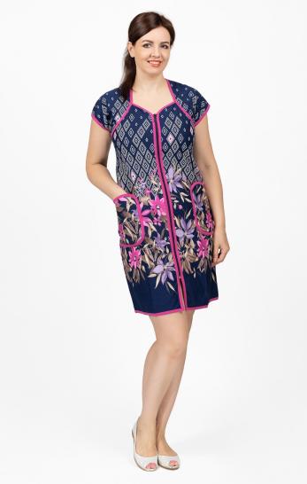 Халат женский на молнии с карманами, малиновый (729-2) - фото 2